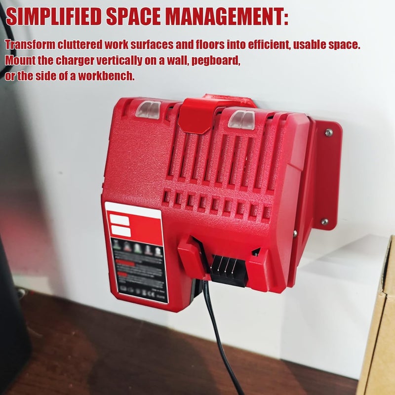 NATUHODE Power Tool Organizer, Compatible with Milwaukee M12/M18 Charger Wall Mount Securely Mounts Your Charger, for Garage & Workshop Organization, Saving Space and Keeping Your Tools Tidy (Red) - Image 4